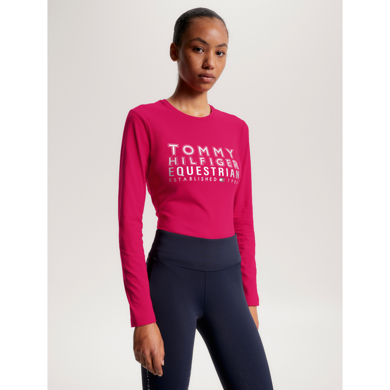 Tommy Hilfiger Women's Paris Studded Logo Long Sleeve T-Shirt - Cherry-4